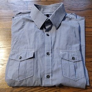 Express Mens M blue plaid/gingham collared shirt